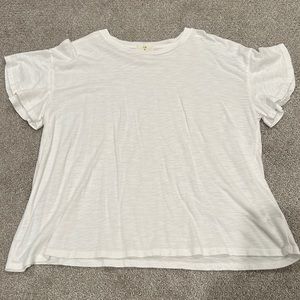 anthropologie white ruffle sleeve tee